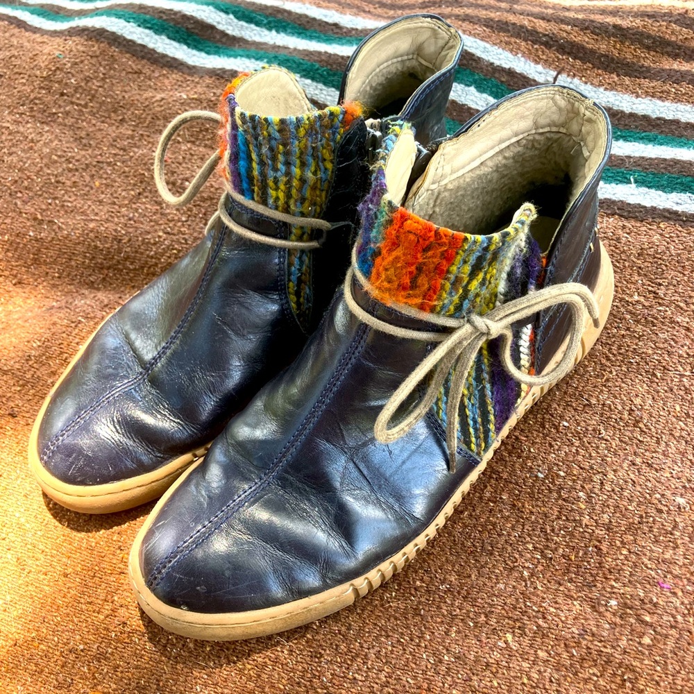 Josef Seibel Fleece-lined Leather Navy Blue Booties